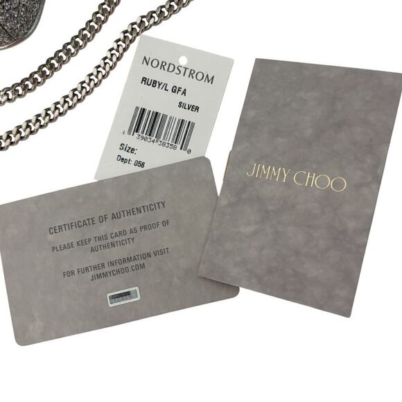 Jimmy Choo Ruby L Glitter Crossbody Bag Link Chain Metallic Grey Glitter - Picture 2 of 12